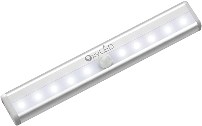 Image of OxyLED Motion Sensor Light for Home, Under Cabinet Light Wireless Lights for Wall 10 LED Wardrobe Lights Battery Operated PIR Motion Sensor Switch Light with Magnetic Stick Up for Cupboard, 1 Pack