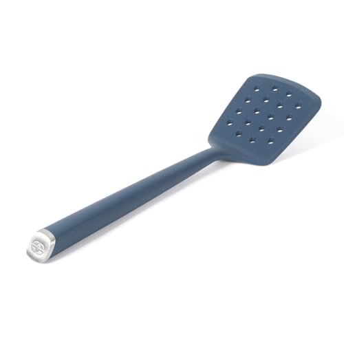 Image of Calphalon Edge Silicone Slotted Turner, Flexible Silicone Slotted Spatula with Reinforced Core, Heat-Resistant Nonstick-Safe Turner for Draining, Navy