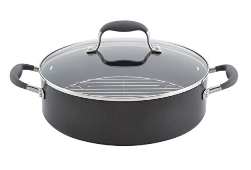 Anolon Advanced Hard Anodized Nonstick Casserole Dish/ Casserole Pan / Dutch Oven with Rack and Lid - 5.5 Quart, Gray