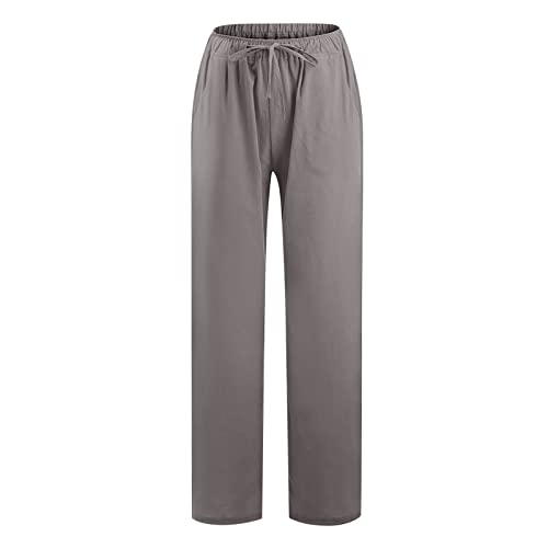 Linen Pants Women Summer Wide Leg Linen Pants Drawstring Elastic Waist Pants Casual Loose Fit Work Pants Linen Trouser3