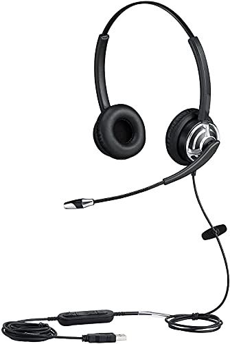 Auriculares USB con micrófono con cancelación de ruido para el hogar, oficina o centros de llamadas. Uso con Skype para negocios, MS Teams y todas las demás aplicaciones de softphone, Plug and Play en