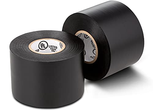 Wide Electrical Tape (2 Pack) - Heavy Duty Thick Flame Retardant Black Electrical Tape, Industrial Grade Waterproof PVC Vinyl Roll, 2in x 66ft, 7 Mil, 600V - UL/CSA Listed
