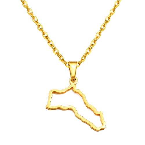 Kurdistan Map Pendant Necklace - Kurdistan Pendant Chain Necklaces for Women Men Ethnic Clavicle Chain Patriotic Sweater Necklace Solid Hip Hop Golden 45Cm