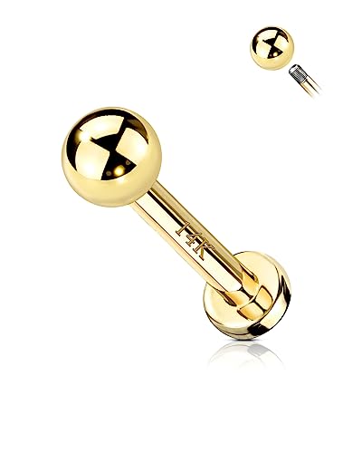 COCHARM 14k Solid Gold 16g Labret Studs Real Yellow Gold Medusa Monroe Madonna Stud Lip Piercing Helix Cartilage Conch Earring Stud