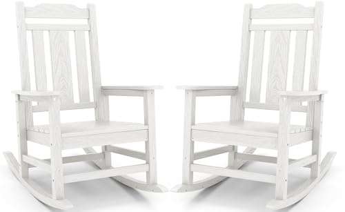 SERWALL Oversized Outdoor Rocking Chair Set of 2 HDPE Outdoor Rocking Chair for Adults White