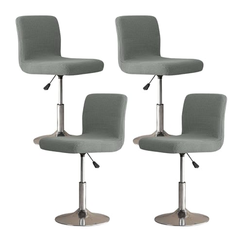 Fundas elásticas para taburetes de bar, protectores de asiento a cuadros de elastano suave con respaldo, parte inferior elástica lavable, color gris oscuro, juego de 4, perfecto para cocina y comedor