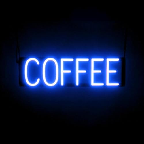 Image of SpellBrite LED Neon COFFEE Sign for Business - Blue, 23 inch x 6 inch | Ultra-Bright Click-Together Signage for Cafes, with Visibility from 500 Feet - 8 Animations, 6 Brightness Settings