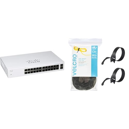 Cisco 24 Port GE Unmanaged Switch Bundle with 100Pk 8x1/2 Black Cord Organization Straps