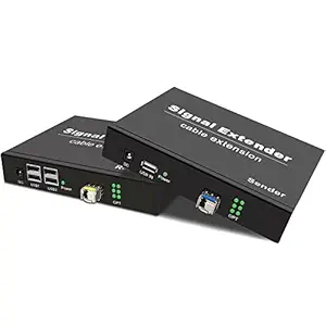 LornCeng USB2.0 Extender Over Fiber up to 20KM, 4 Ports USB Over Fiber Balun Transmitter and Receiver Support All Operating Systems, Plug and Play, No Driver Needed