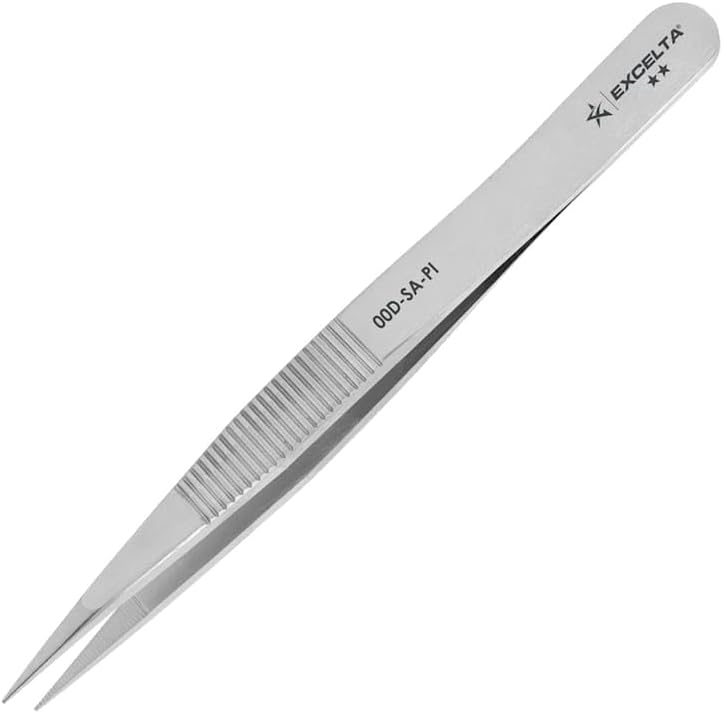 Excelta Two Star Utility Tweezers - Stainless Steel Straight Medium Point Tip - 4 3/4 in Length - 00D-SA-PI [PRICE is per EACH]