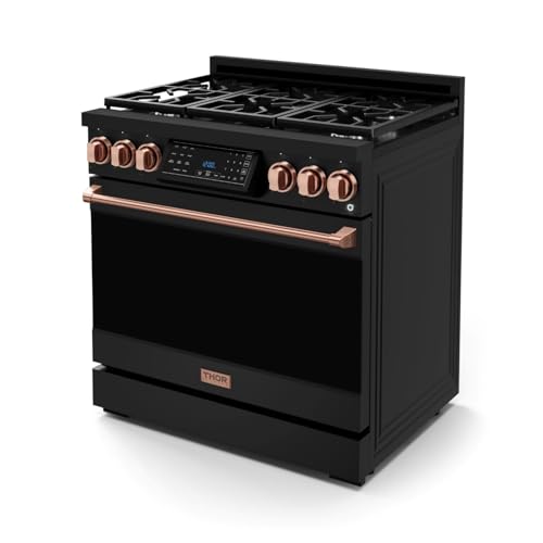 Image of Gordon Ramsay by THOR Kitchen 36 Inch Professional Liquid Propane Range with Tilt Panel Touch Control in Black /Rose Gold