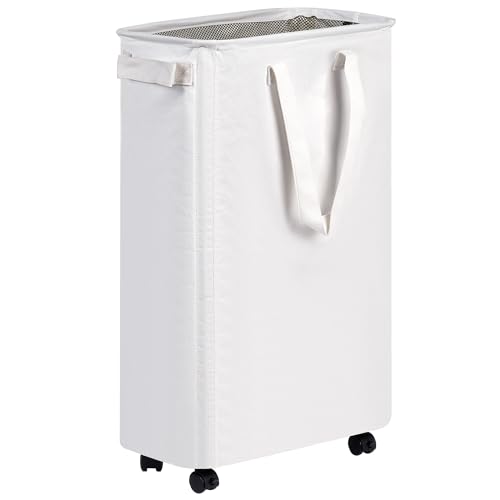 efluky Slim Laundry Hamper with Wheels, Rolling Laundry Basket for Clothes, Small Laundry Basket for Bedroom, Dorm and Laundry Room, 60L (12.7 Gallons) White