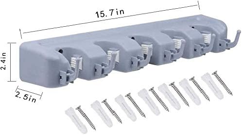 NETTEMPT Broom Holder Wall Mounted, Garden Tool Organizer, 5 Position 6 Hooks for Home, Kitchen, Garden, Tools, Garage Organizing (Grey)