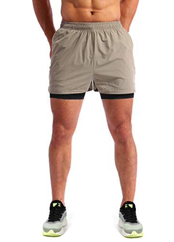Image of Pudolla Men's 2 in 1 Running Shorts 5 inch Quick Dry Gym Athletic Workout Shorts for Men with Phone Pockets
