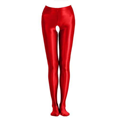 Image of cloudmall Women Sexy Semi Opaque Pantyhose Running Tights Yoga Leggings Oil Shiny Stocking