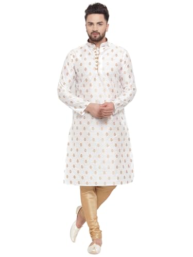 Ethnic 100% Pure Jacquard Ganesh Zari Work Kurta Pyjama special for EID, In Panjabi Style - Main Image