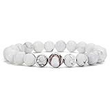 Baseball Power Bracelet Silver Plated Fashion baseball sports charm beads Fit Pandora Black And Grey All In Faith Jewelry for Men Women - white turquoise