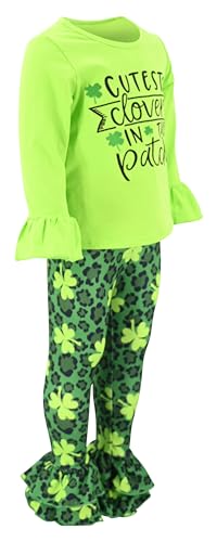 Image of Unique Baby 2 Piece Girls Double Ruffle Leggings and Long Sleeve Shirt Clothes Set Kid and Toddler Girl Outfit
