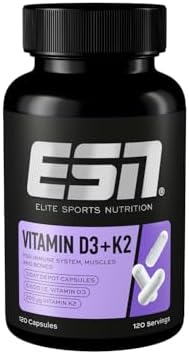 ESN Vitamin D3 + K2, 120 Kapseln, für Immunsystem, Knochen und Bl...