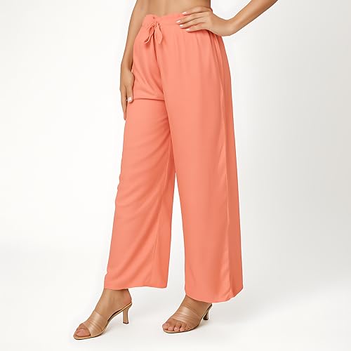 Image of Women's Rayon Palazzo Pants | Solid Color Wide Leg Trousers in 18 Shades | Elastic Waist Casual Bottoms XS-7XL | Comfortable