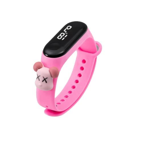ZOVUTA Digital Dial Waterproof Stylish & Fashionable Wrist Smart Watch LED Band for Kids, Colorful Cartoon for Boys & Girls (Removable Silicon Strap) (Dark Pink Mouse)
