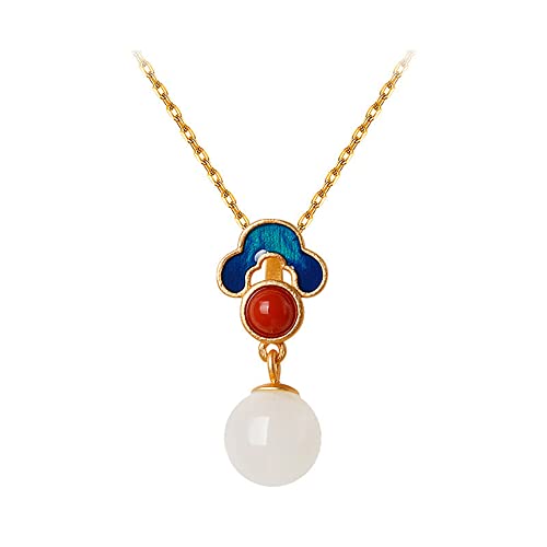 Collier de clavicule pour femmes en or 18 carats, émail et jade hétien
