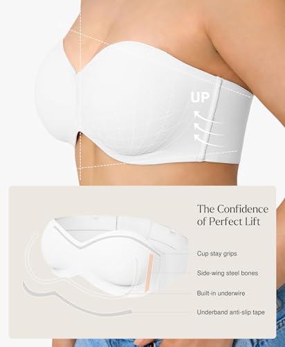Image of Popilush Strapless Bras for Women Bandeau Unlined Bra No Padding Underwire