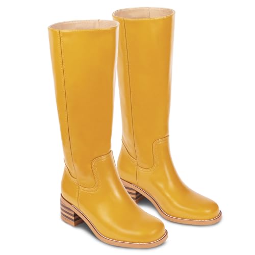 WIRALOMI Women's Knee High Campus Boots Square Toe Chunky Block Low Heel Vintage Long Boots for Women Wide Calf — view 4