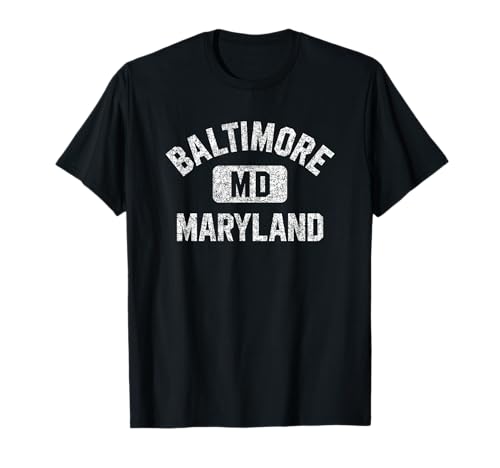Baltimore Maryland Gym Style Distressed White Print T-Shirt