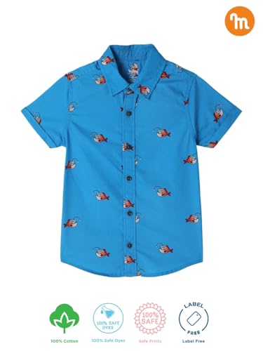 Milou Cotton Half Sleeves All Over Printed Bio Washed Shirt - Blue - Image 2 thumbnail