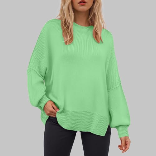 Women's Oversized Side Slit Sweaters Batwing Sleeve Mock Neck Jumper Tops Chunky Knit Pullover Sweater2
