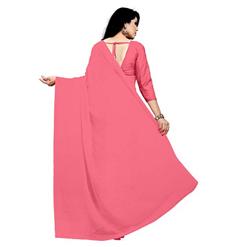 Image of StyleScope Women's Plain Georgette Saree With Georgette Plain Matching Unstitched Blouse Piece (Plainn)