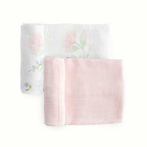 Image of Little Unicorn - Blush Peony Deluxe Swaddle Set | Set of 2 | 100% Rayon Muslin from Bamboo | Super Soft | Newborns and Infants | Large 47 inch x 47 inch | Machine Washable