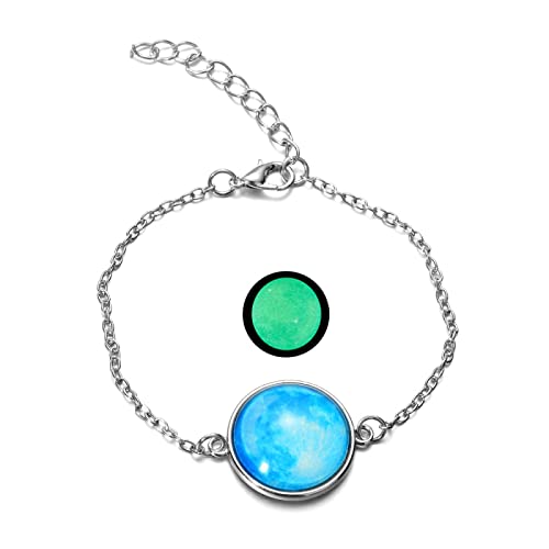 Cadeau bracelet filles lune lumineuse et perles de verre gris chic