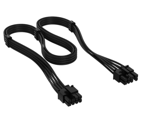 Corsair Elite Premium Type 4 Individually Sleeved PCIe 8-Pin (6+2 Split) PSU Cable – Low-Profile Cable Combs, Triple-Mesh Paracord Sleeve, Compatible Type 4 PSUs – Black