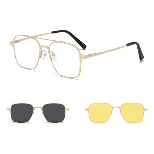 Image of 3in1 Magnetic Clip On Sunglasses Polarized For Women Mens Blue Light Glassess Aviator Stylish Eyewear for Drivers