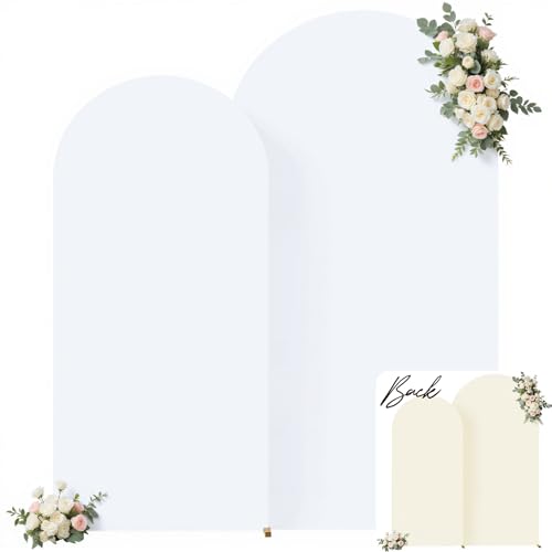 Image of White and Beige Arch Cover Set of 2-7.2FT and 6FT Arch Backdrop Cover Spandex Fitted Wedding Balloon Arch Stand Covers for Bridal Shower Wedding Baby Shower Birthday Party Ceremony Photo Background