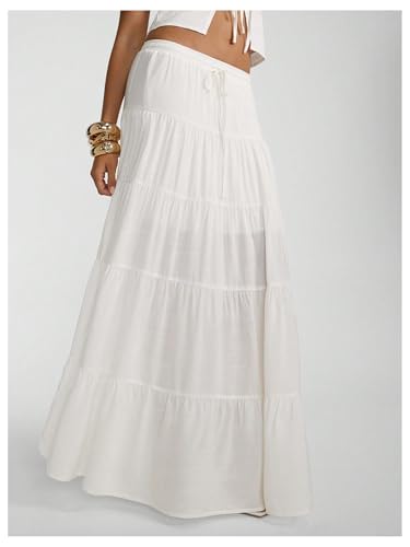 SOLY HUX Women's Ruffle Maxi Skirts Tie Front Elastic Waist Boho Flowy Flared Tiered Skirt2