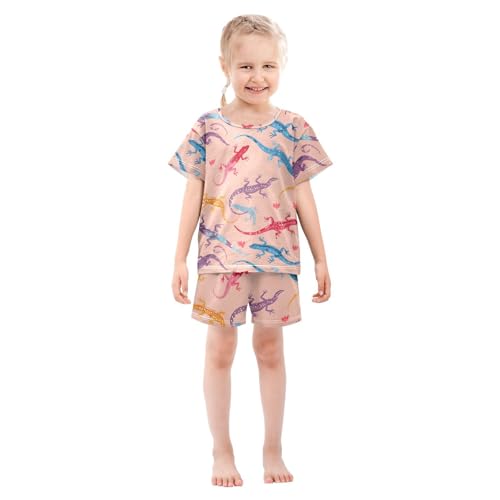 ALAZA Color Lizard Pajamas Short Sleeve 2 Piece Sleepwear Top and Bottom Pajama Set Unisex3