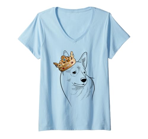 Women's Norwegian Lundehund Dog Wearing Crown V-Neck T-Shirt