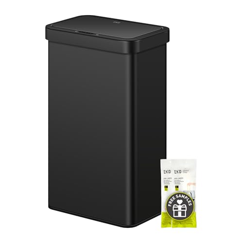 Image of EKO Nova Sensor Trash Can or Recycling Bin, 21 Gallon /80 Liter Stainless Steel Rectangular Touchless Motion Sensor Trash Can, Matte Black