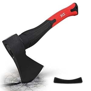P.I.T. 15″ Hatchet Axe, Camping Outdoor Hatchet for Wood Splitting and Chopping, Forged Steel Blade with Sheath,Shock Absorbing Fiberglass Anti-Slip Handle, Multi-Use Axe