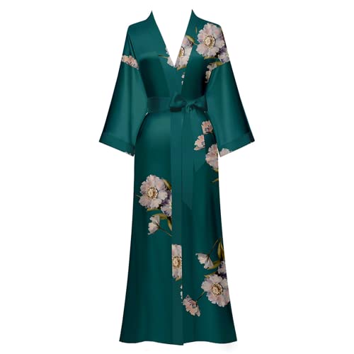 Peignoir Kimono Robe de chambre Soie Léger Long Satin Peignoir Doux Vêtements de nuit Douche Spa Femmes (dark green)