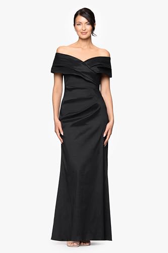 Image of Betsy & Adam Women's Floor-Length, Off-The-Shoulder, Taffeta Gown, Black, 6