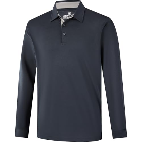 Image of Mens Golf Shirt Long Sleeve Moisture Wicking Dry Fit Performance Solid Pique Collared Golf Polo Shirts for Men