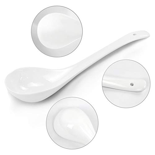Kslong Pure White Ceramic Soup Ladle - Bone China Big Ladle, Deep Porcelain Flatware, Asian Soup Tureen Spoon 9.4" x 3" Scoops for Household Purposes - Image 4