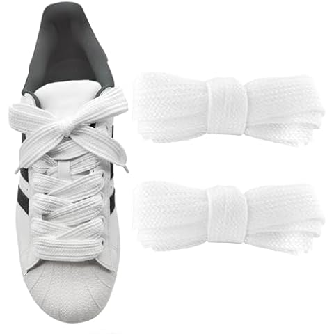 UamGlsob 3/4''(2cm) Fat Flat Shoe Laces, 36''-63'' Length Flat Thick Wide Shoelaces, Replacement Laces for Skate Shoes Sneakers (White, 36"/90cm) Cover