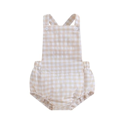 Image of doublebabyjoy Newborn Baby 1 Piece Summer Romper Baby Girl Boy Solid Color Jumpsuit Sleeveless Backless Overalls Outfits