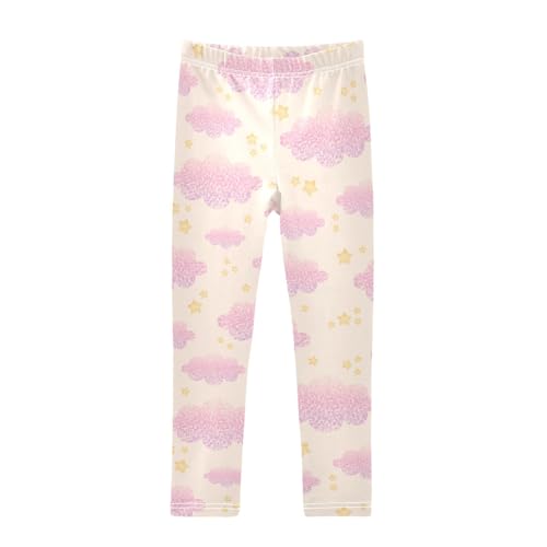 Cloud and Glitter Star Pattern Girls Leggings,Workout Leggings for Girls Toddler Athletic Leggings Size for 3-10T