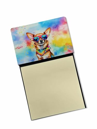 Caroline's Treasures Chihuahua Hippie Dawg Sticky Note Holder Refillable Dispenser Self-Sticky Note Pads, Memo Pads Blank Desk Accessories